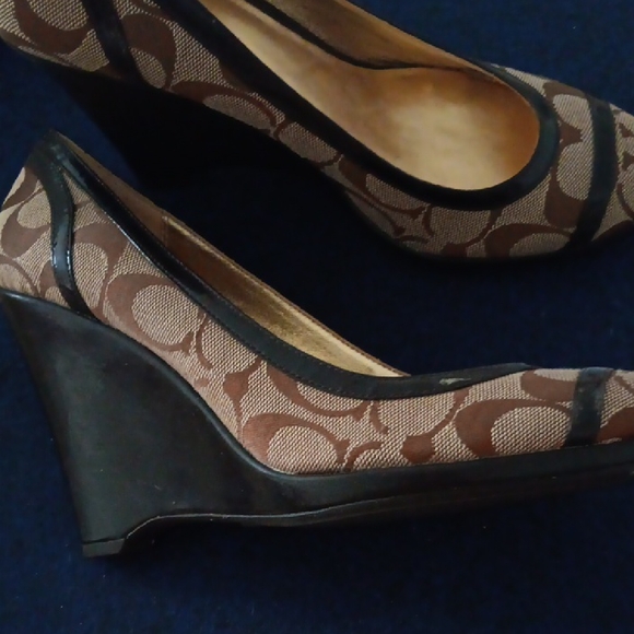 Coach Brown Two Tone Wedge Shoes - Picture 1 of 8